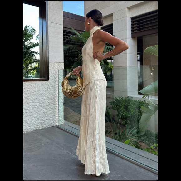 Commense Asymmetric Halter Crop Top w/Wide Leg Pant Set - Picture 9 of 9